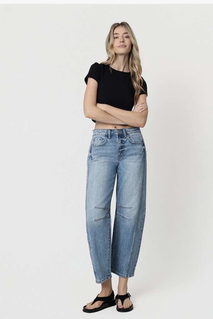 VERVET High Rise Dart Structured Fit Barrel Leg Jeans