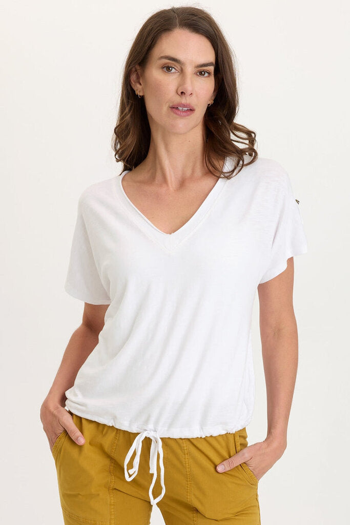 WEARABLES White Short Sleeve Cinchable Hem Top
