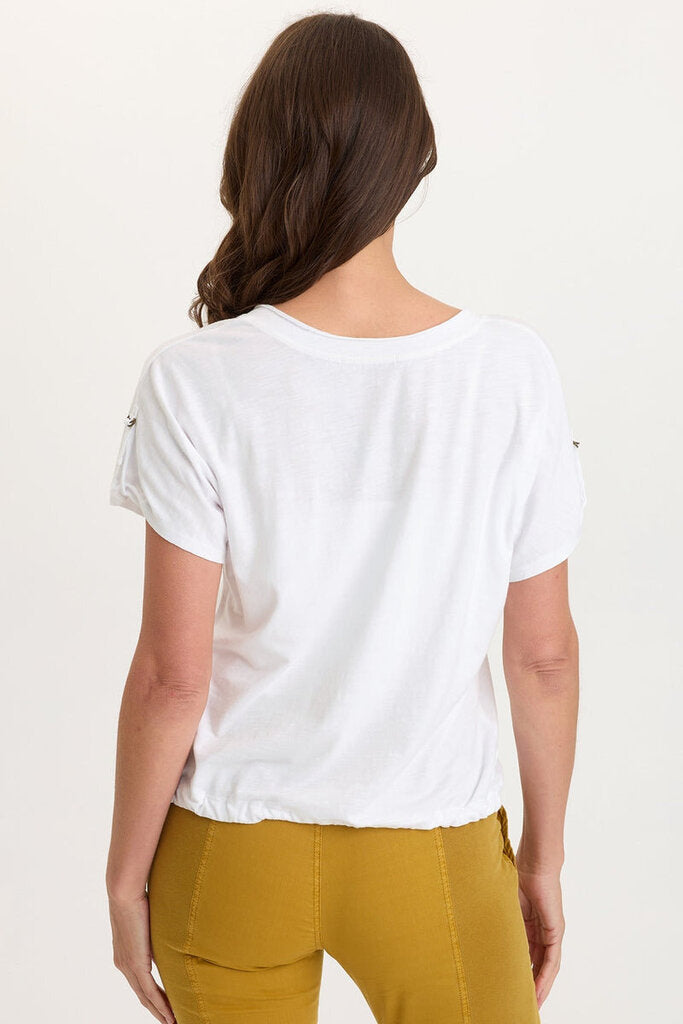 WEARABLES White Short Sleeve Cinchable Hem Top
