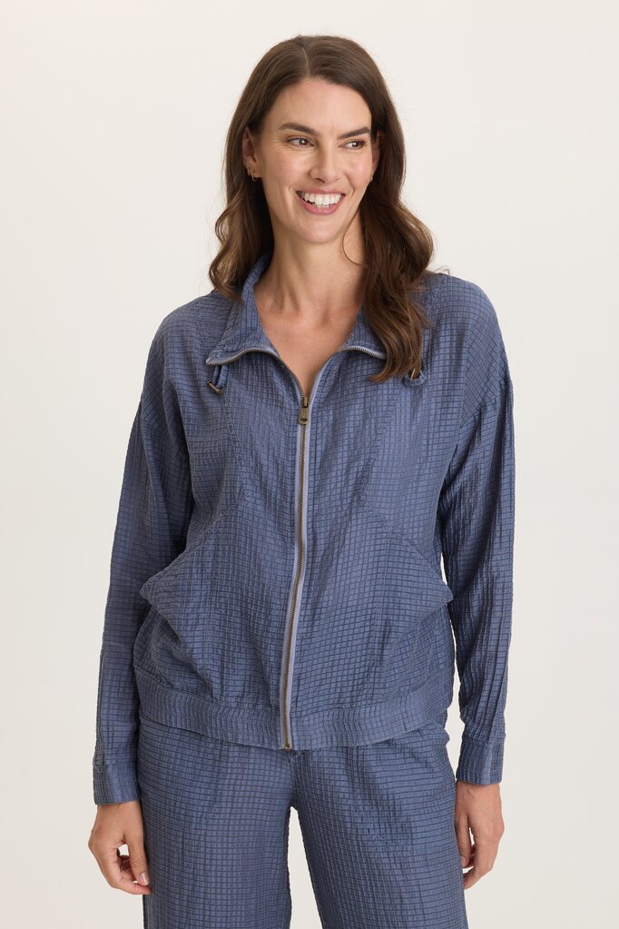 WEARABLES Hypnotic Pigment Blue Waffle Print Zip -up Jacket