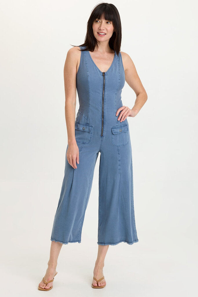 WEARABLES Hypnotic Pigment Blue Zip-up V-Neck Jumpsuit
