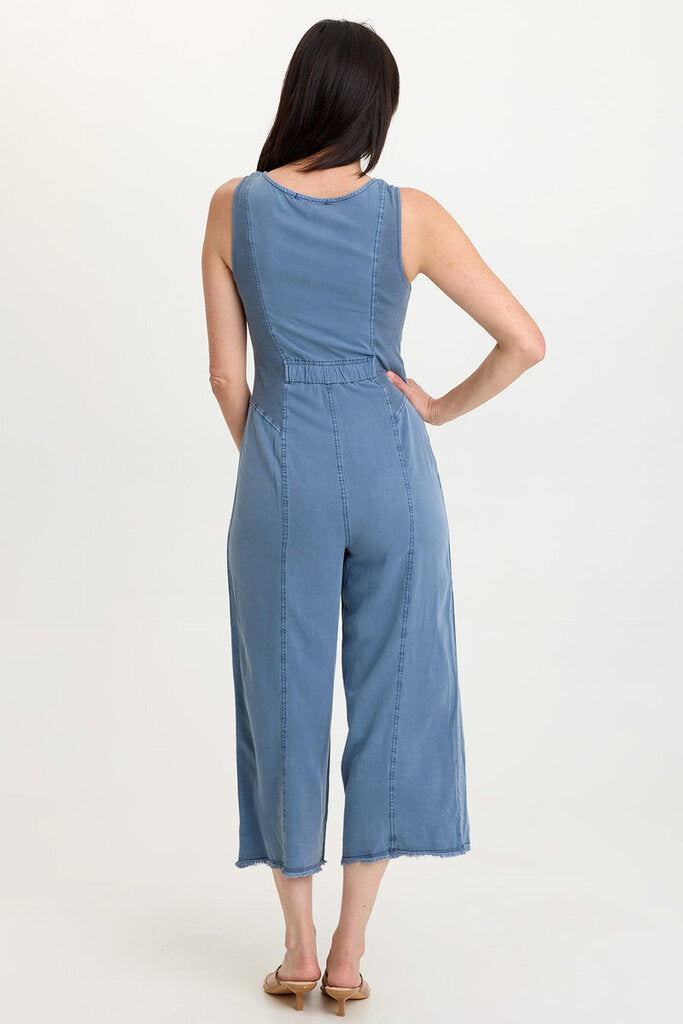 WEARABLES Hypnotic Pigment Blue Zip-up V-Neck Jumpsuit