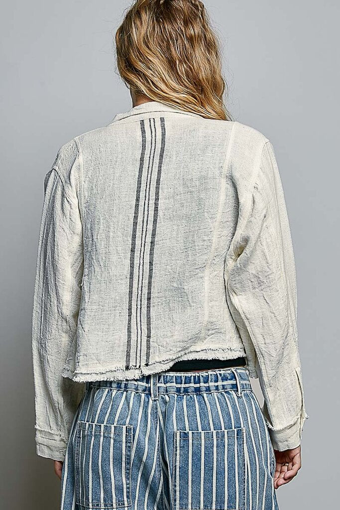 POL Cream Button-front Linen and Cotton Jacket