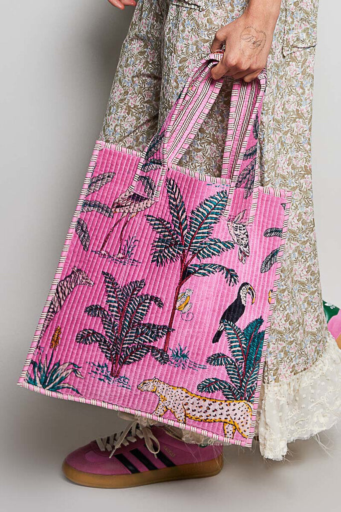 POL Pink Print Quilted Tote Bag