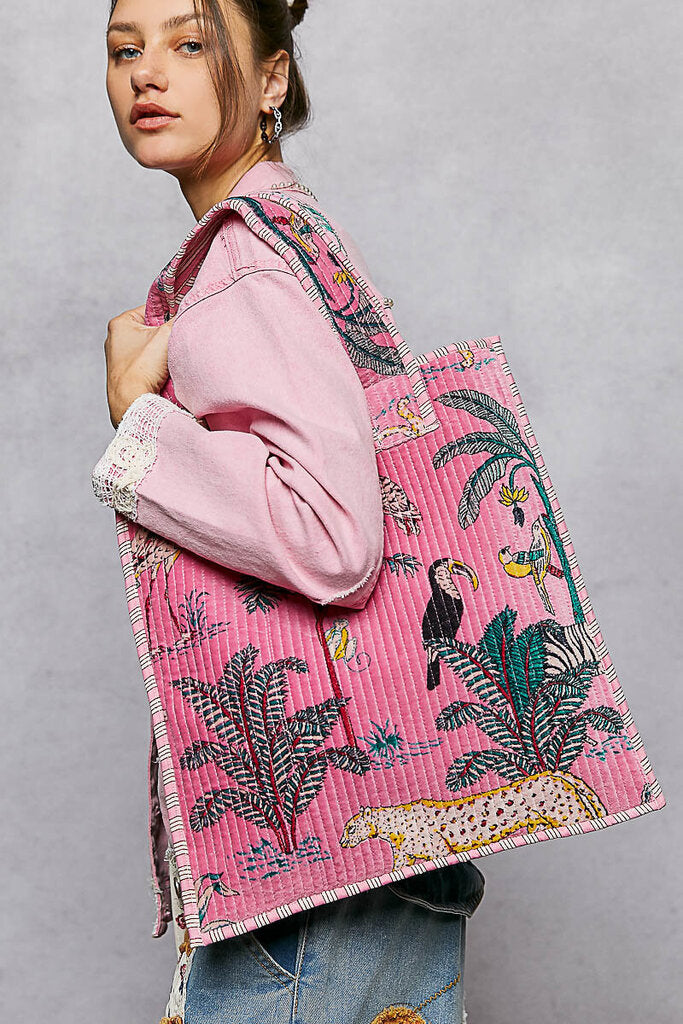 POL Pink Print Quilted Tote Bag