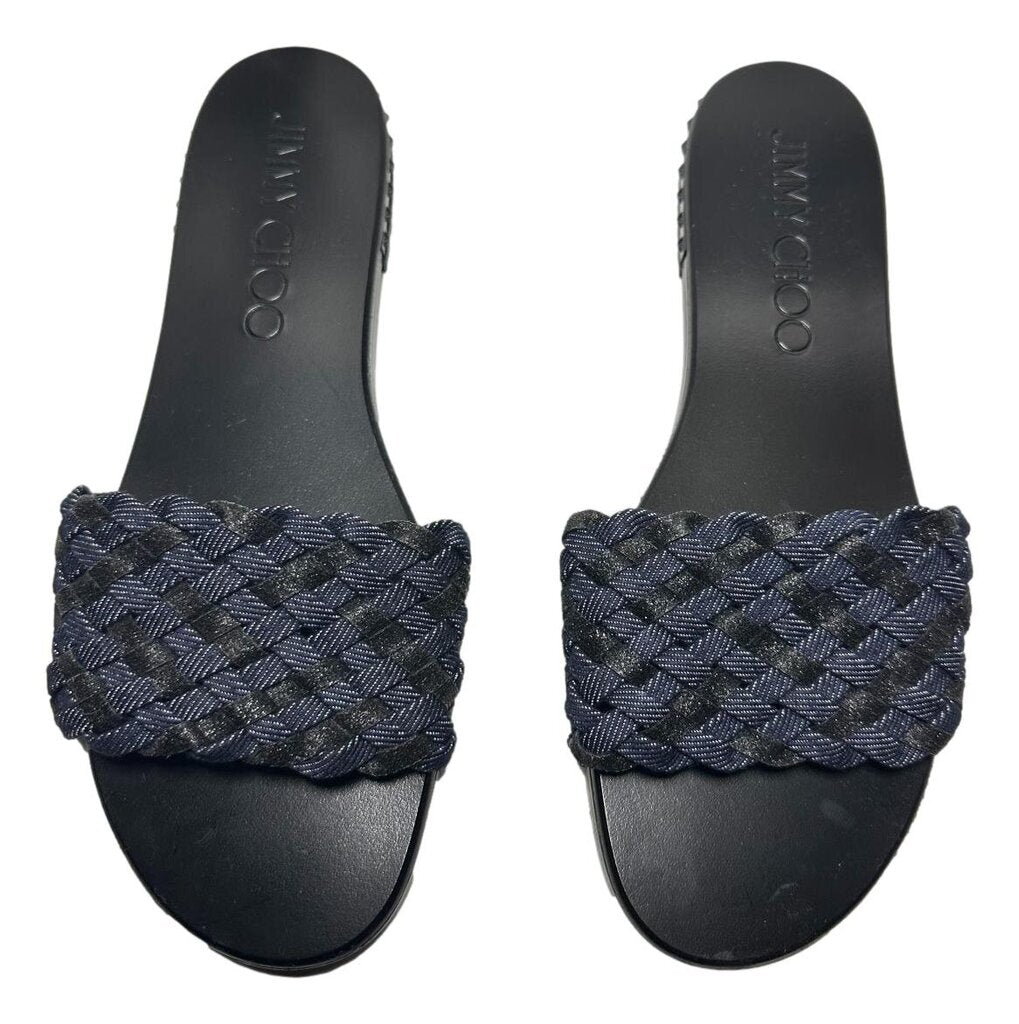 JIMMY CHOO Flat Woven Denim Sandal