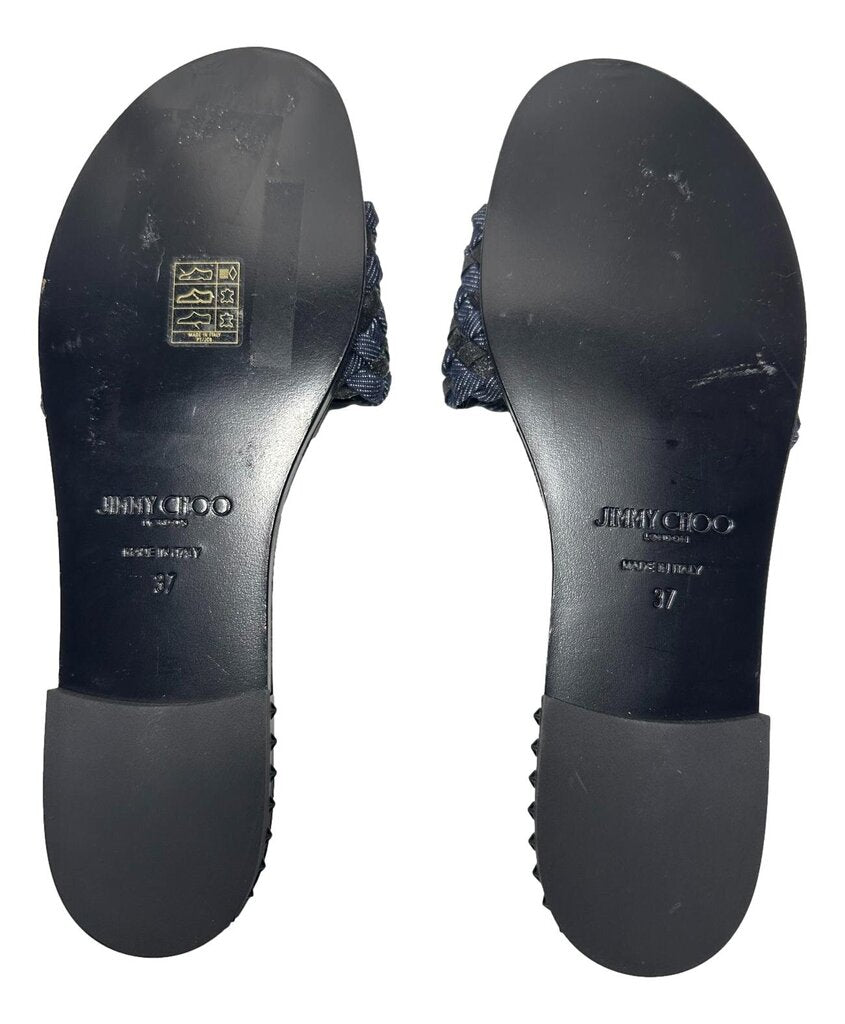JIMMY CHOO Flat Woven Denim Sandal