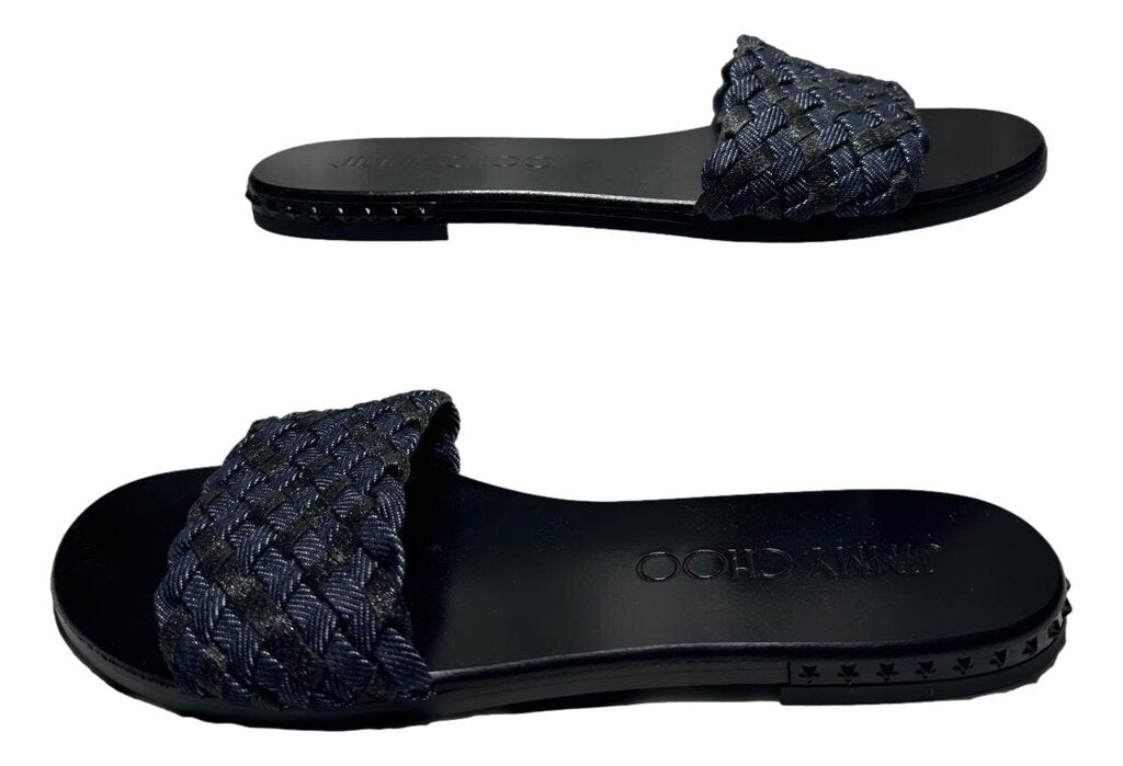 JIMMY CHOO Flat Woven Denim Sandal