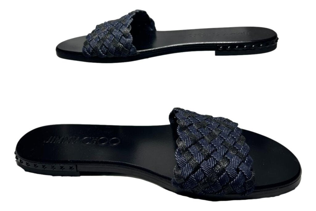 JIMMY CHOO Flat Woven Denim Sandal