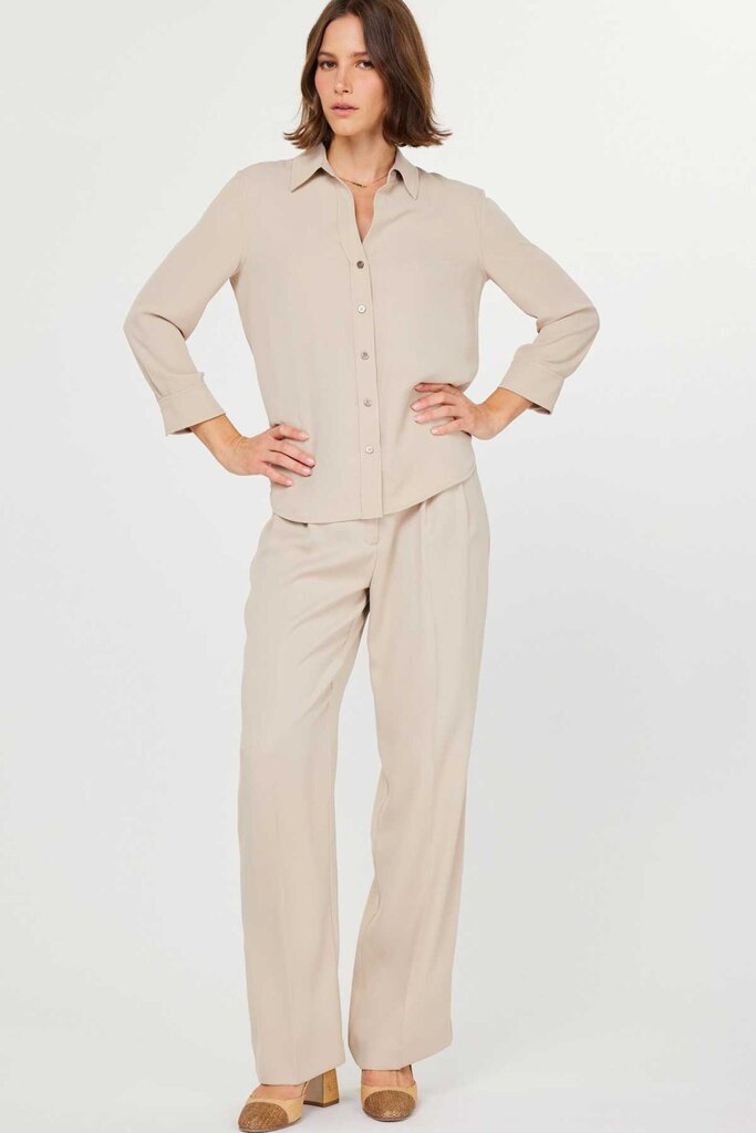 CURRENT AIR Light Taupe Mid Sleeve Button-up Top