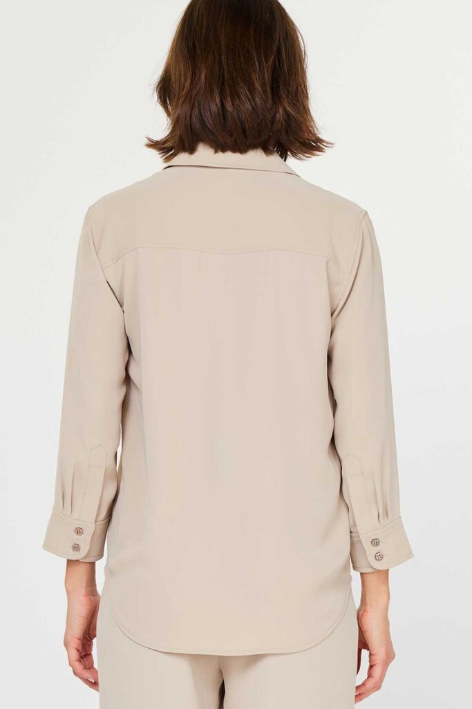 CURRENT AIR Light Taupe Mid Sleeve Button-up Top