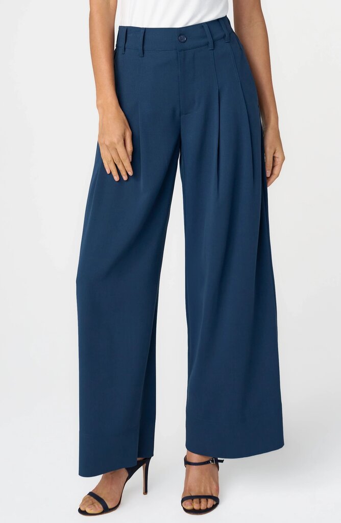 LIVER POOL High Rise Oxford Navy Pleated Wide Leg Trouser