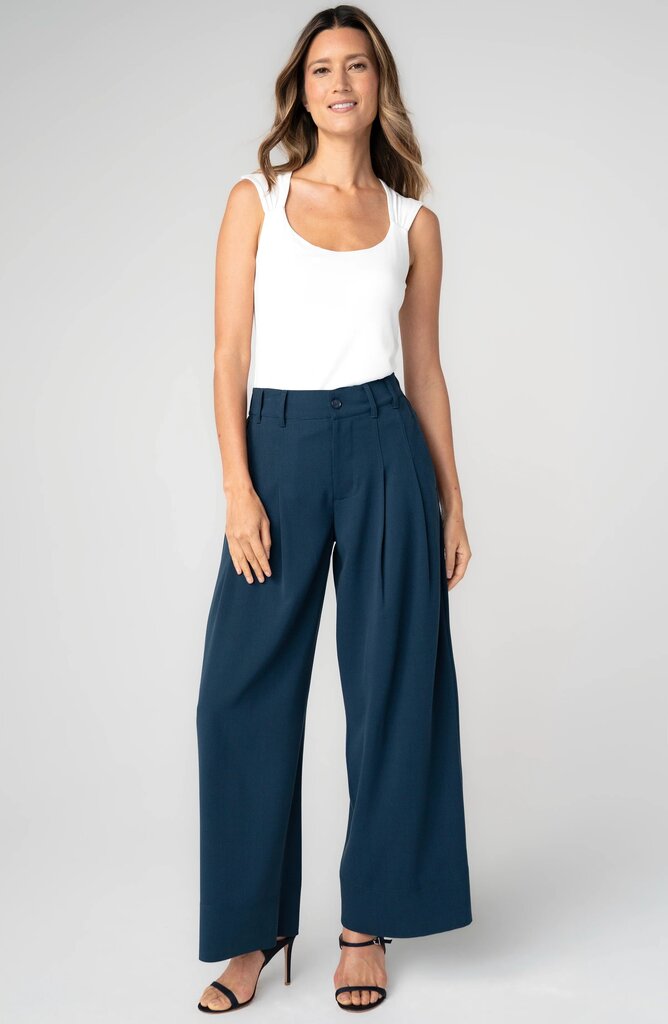 LIVER POOL High Rise Oxford Navy Pleated Wide Leg Trouser