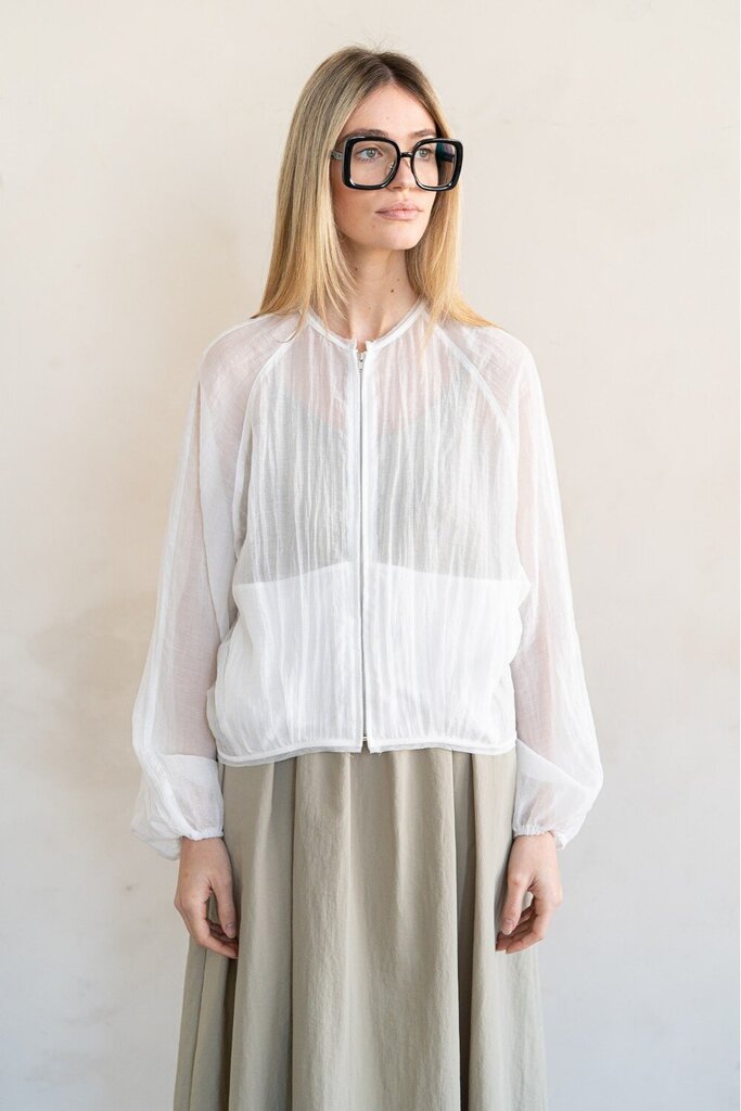 ELLE GREY White Sheer Zip-Up Lightweight Long Sleeve Jacket