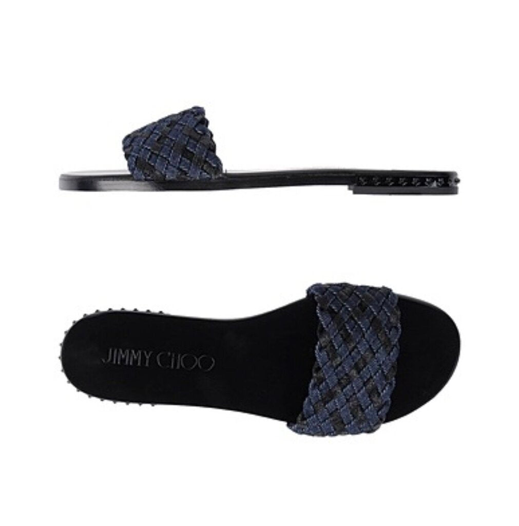 JIMMY CHOO Flat Woven Denim Sandal