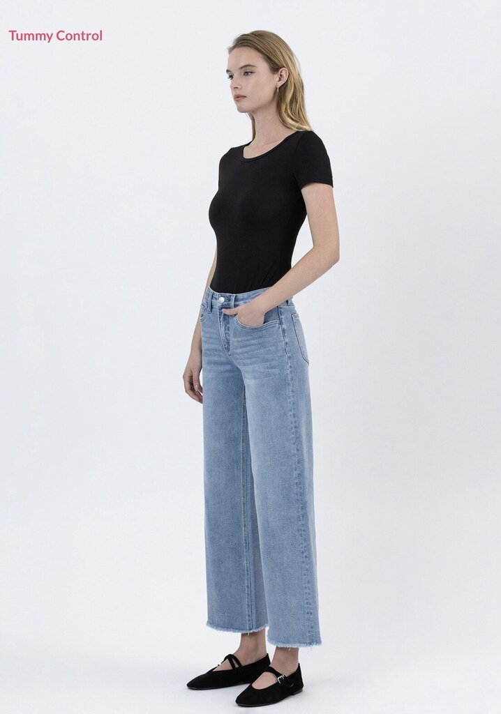 VERVET Tummy Control High Rise Ankle Wide Leg Jeans