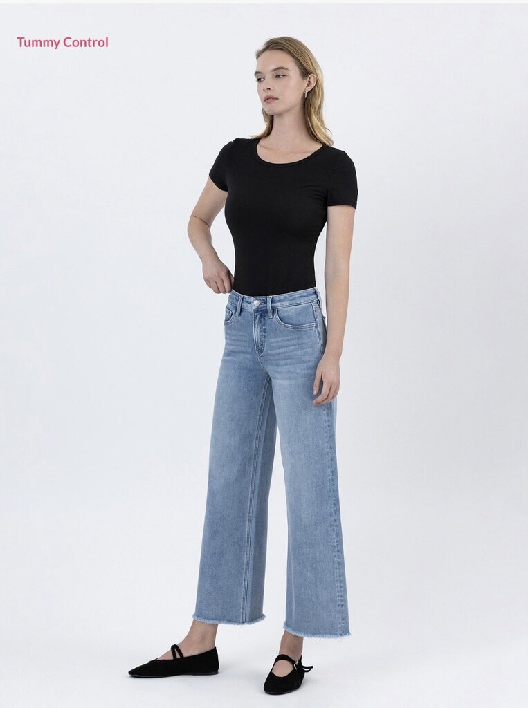 VERVET Tummy Control High Rise Ankle Wide Leg Jeans