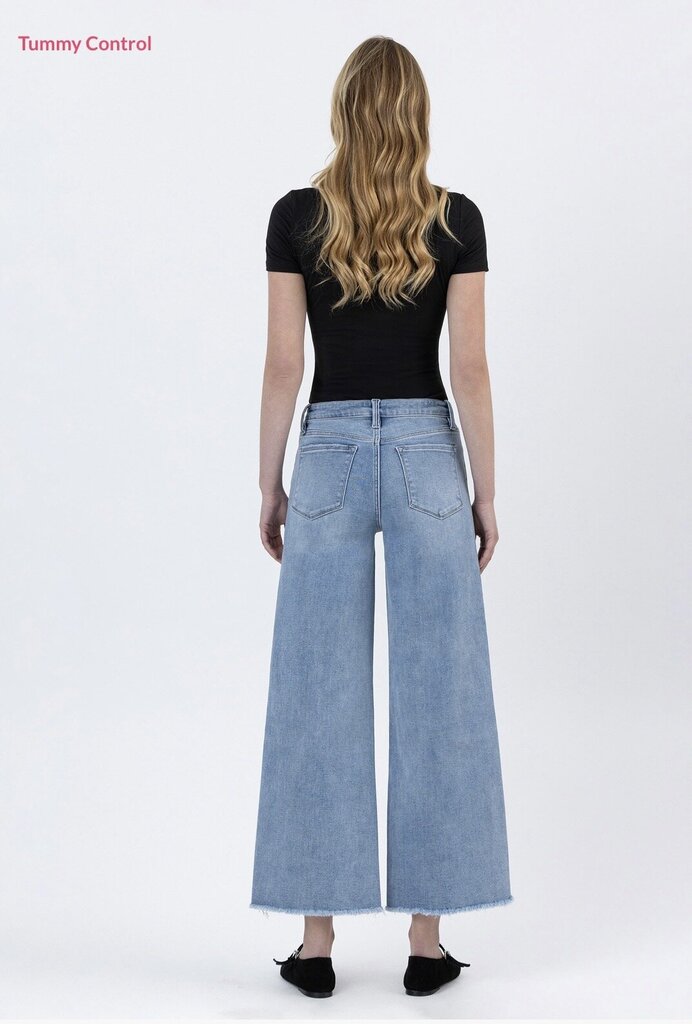 VERVET Tummy Control High Rise Ankle Wide Leg Jeans