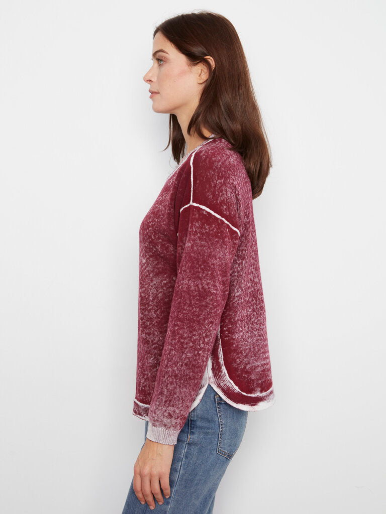 CHARLIE B Burgundy and White Long Sleeve Cotton Sweater Top