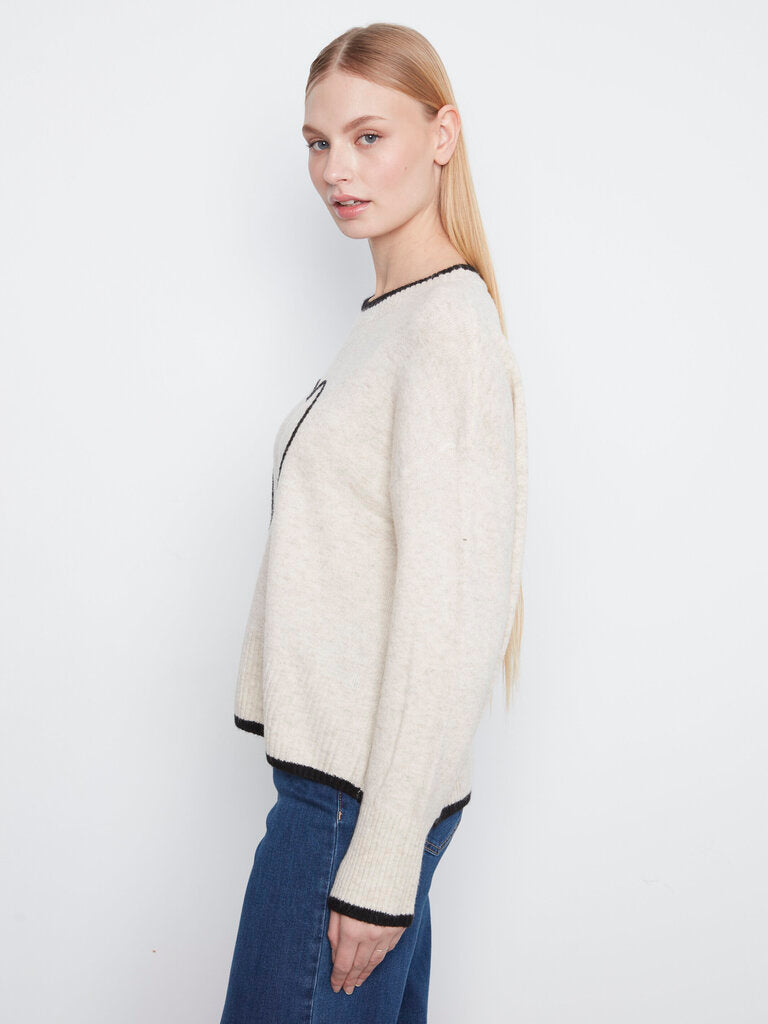 CHARLIE B Cream Long Sleeve Embroidered Heart Sweater
