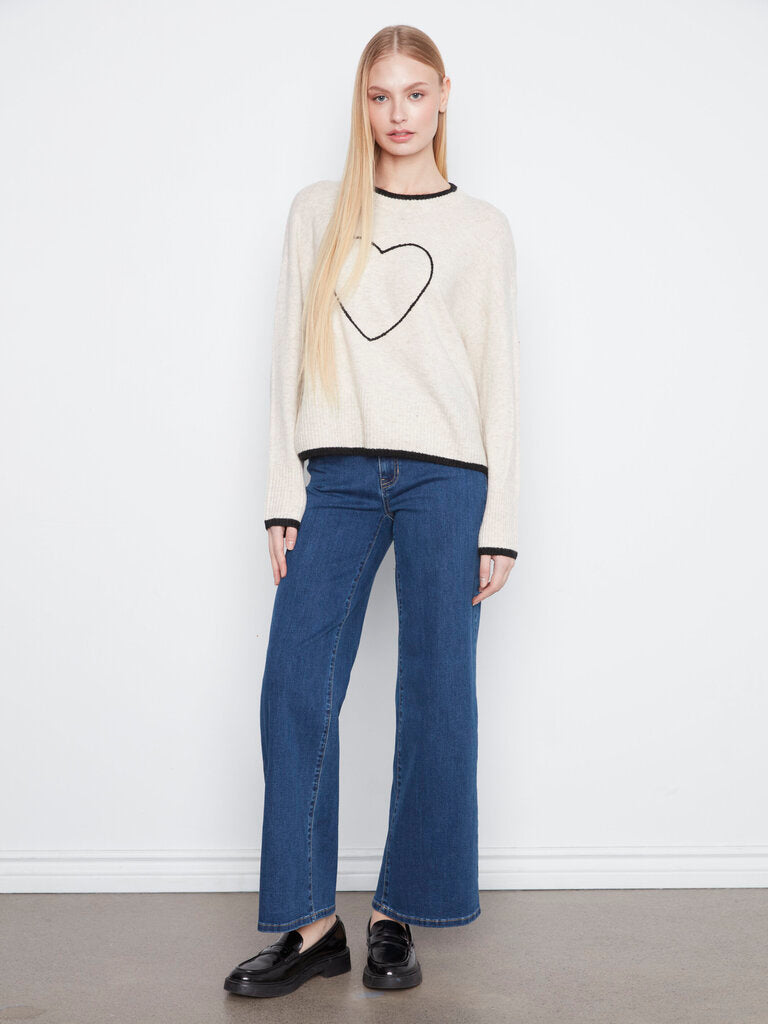 CHARLIE B Cream Long Sleeve Embroidered Heart Sweater