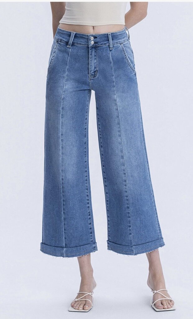 LOVERVET High Rise Two Buttons Wide Leg Reverse Hemline Jean