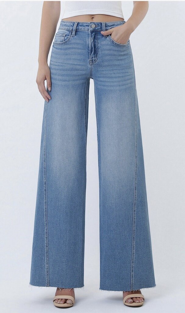LOVERVET High Rise Medium Wash Twisted Seam Wide Leg Jeans