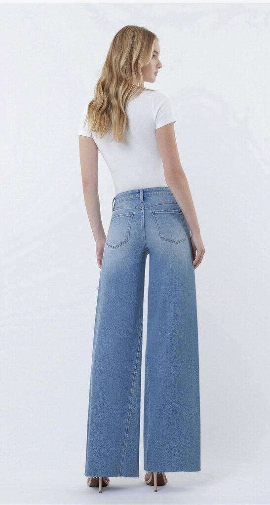 LOVERVET High Rise Medium Wash Twisted Seam Wide Leg Jeans