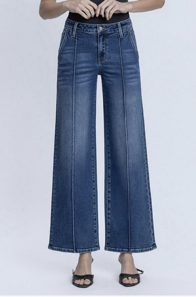 LOVERVET High Rise Medium Wash Twisted Seam Wide Leg Jeans