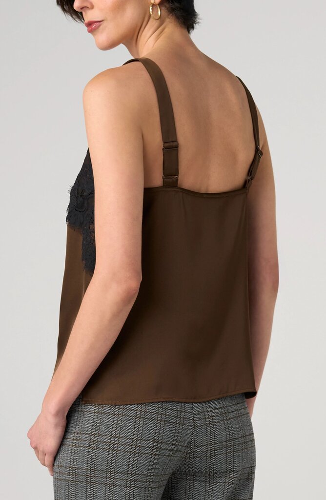 LIVER POOL Sleeveless Deep Expresso Top with Black Lace Trim