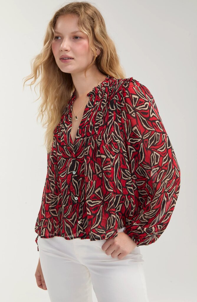 LIVER POOL Long Sleeve Red Black & Cream Blouse Top