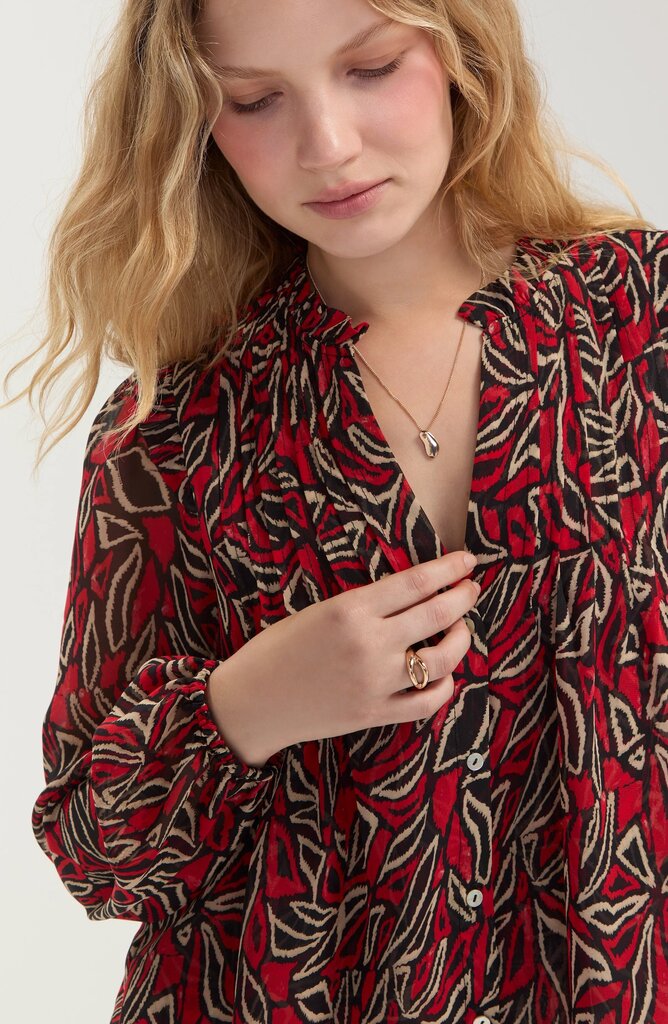 LIVER POOL Long Sleeve Red Black & Cream Blouse Top