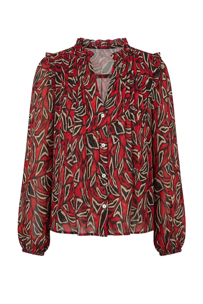 LIVER POOL Long Sleeve Red Black & Cream Blouse Top