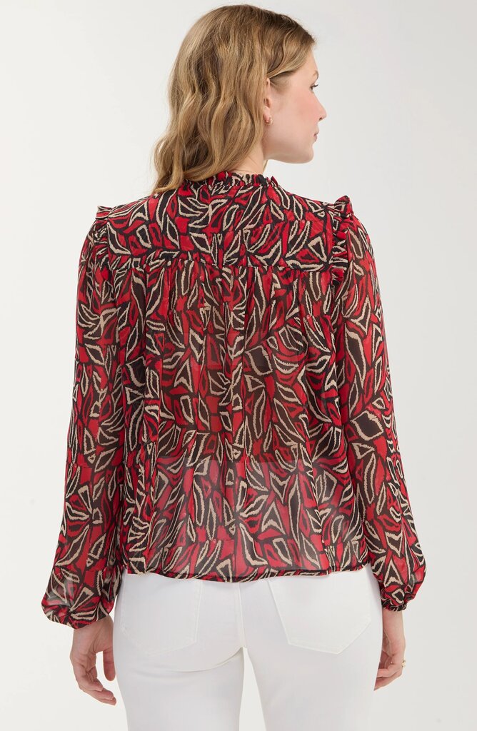 LIVER POOL Long Sleeve Red Black & Cream Blouse Top