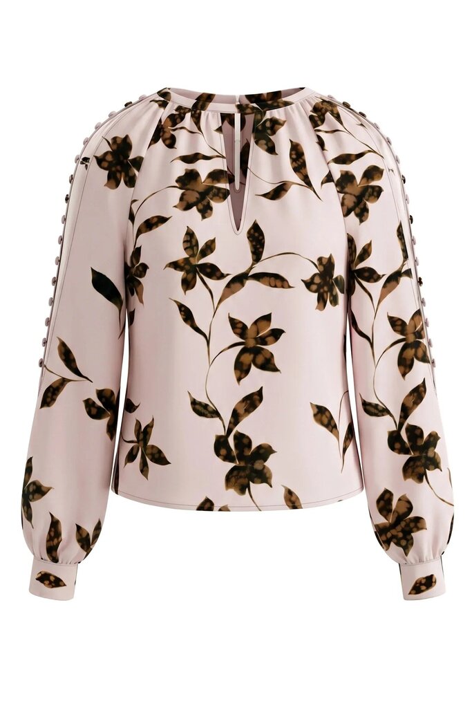 LIVERPOOL Pink Chantilly Bronze Multi Floral Long Sleeve Blouse Top