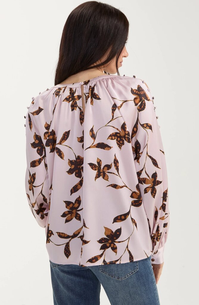 LIVER POOL Pink Chantilly Bronze Multi Floral Long Sleeve Blouse Top