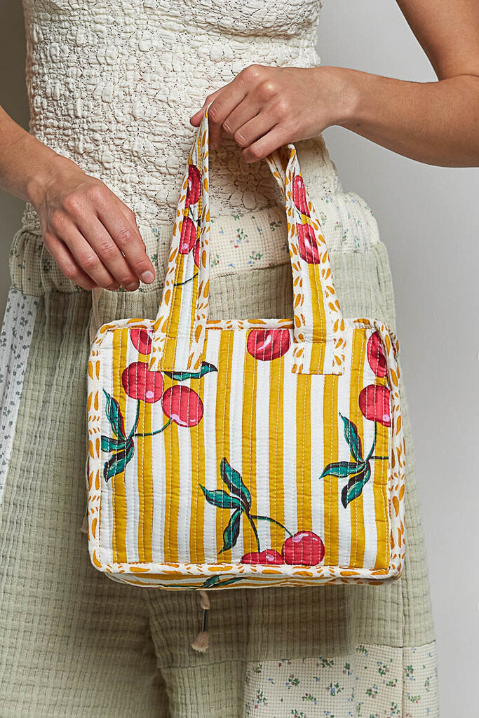 POL Mustard and White Stripe Cherry Mini Quilted Bag