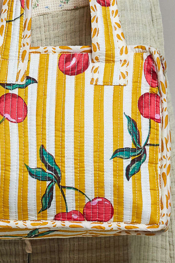 POL Mustard and White Stripe Cherry Mini Quilted Bag