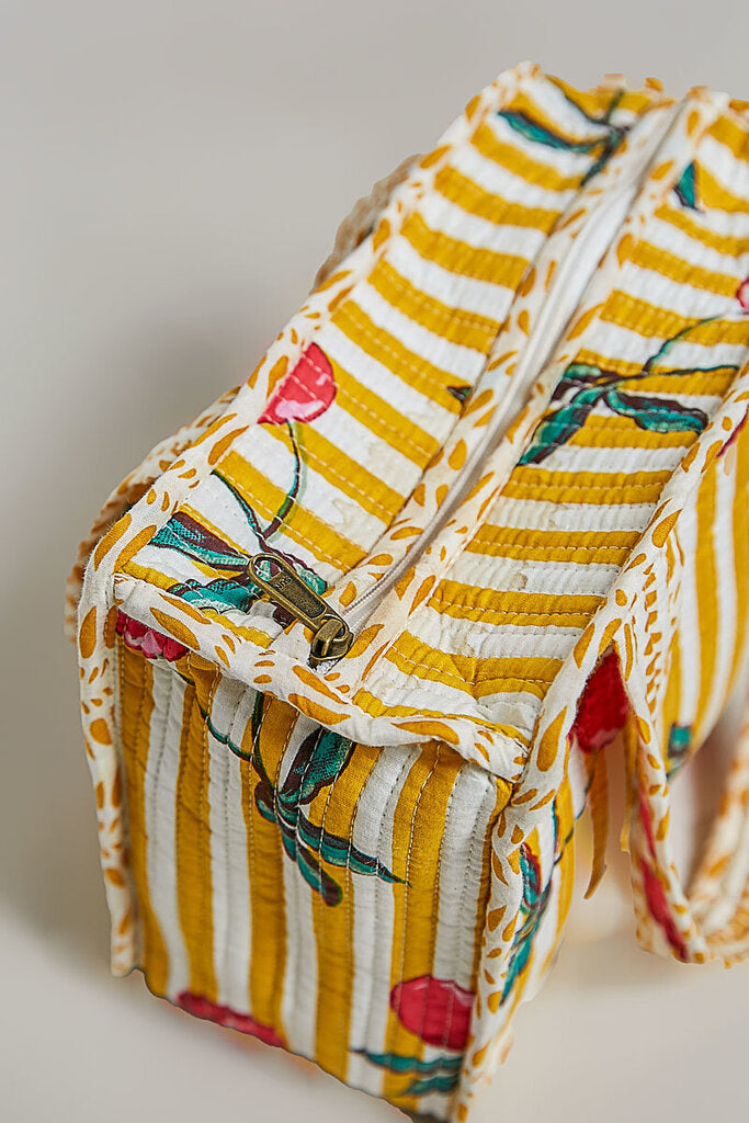 POL Mustard and White Stripe Cherry Mini Quilted Bag