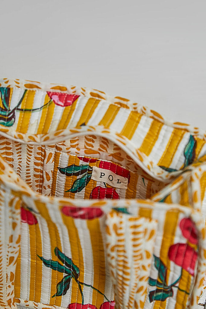 POL Mustard and White Stripe Cherry Mini Quilted Bag