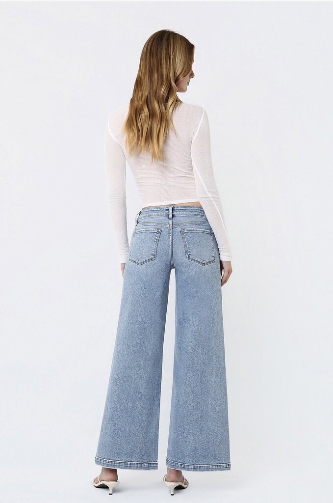 VERVET Mid Rise Seam Detail with Front Slit Hem Wide Leg Jeans