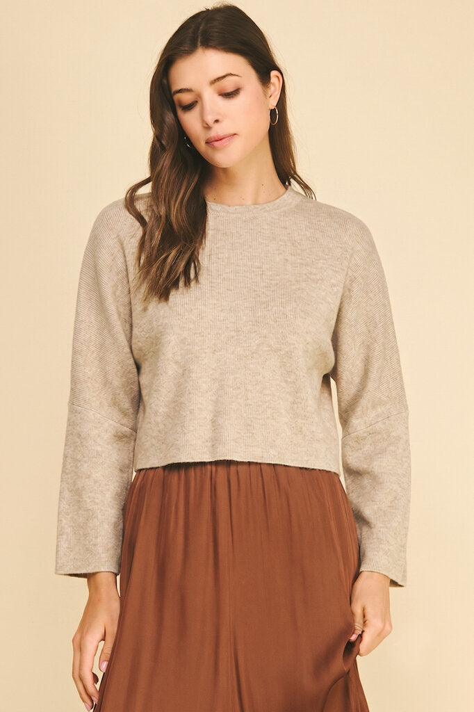 PINCH Taupe Wide Sleeve Pleated Back Soft Sweater