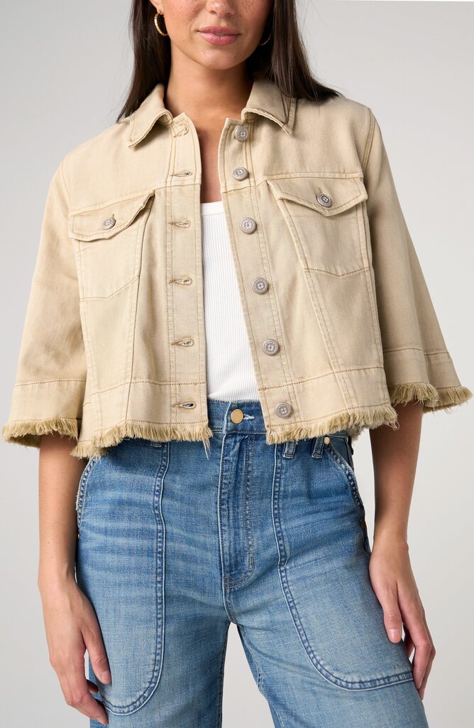 LIVERPOOL Khaki Mid Sleeve Frayed Flounce Jacket