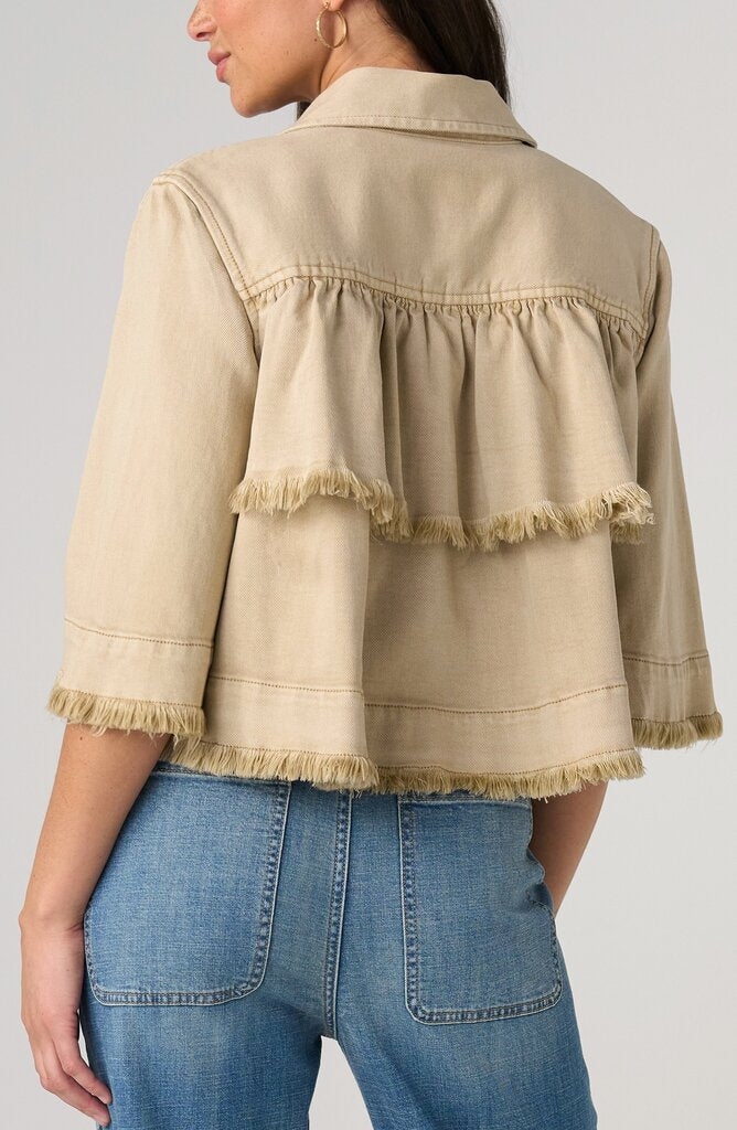 LIVERPOOL Khaki Mid Sleeve Frayed Flounce Jacket