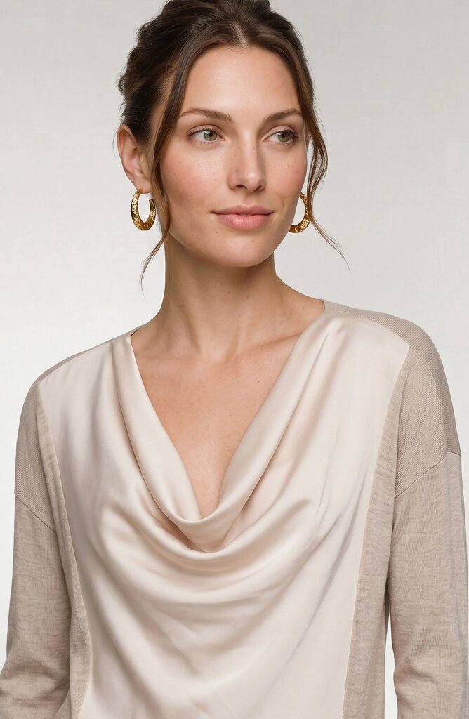 LIVERPOOL Champagne Draped Neck Mixed Media Sweater
