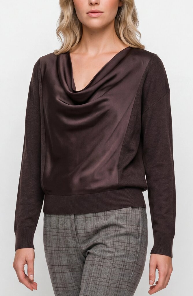 LIVERPOOL Chocolate Draped Neck Mixed Media Sweater