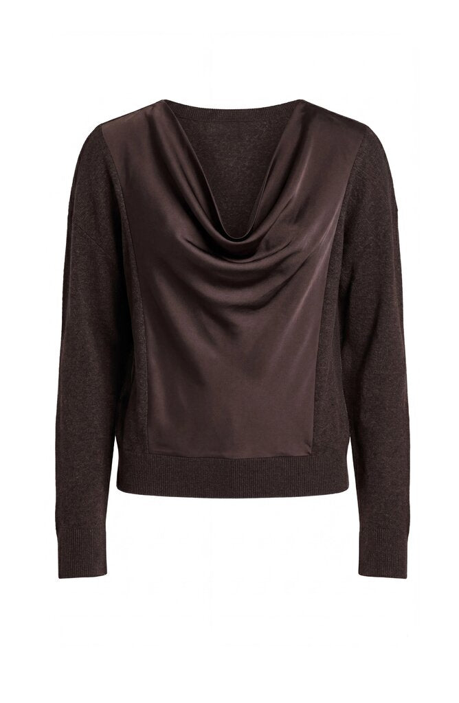 LIVERPOOL Chocolate Draped Neck Mixed Media Sweater