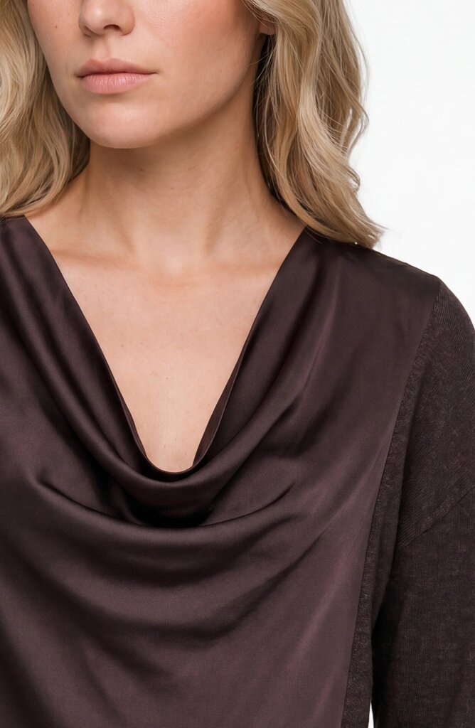 LIVERPOOL Chocolate Draped Neck Mixed Media Sweater
