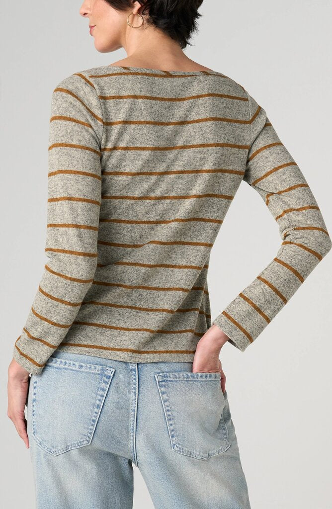 LIVERPOOL Long Sleeve Heather Grey Mustard Stripe Knit Top