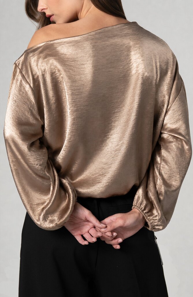 LIVERPOOL Bronze Long Sleeve One Shoulder Woven Top W/Tie Waist
